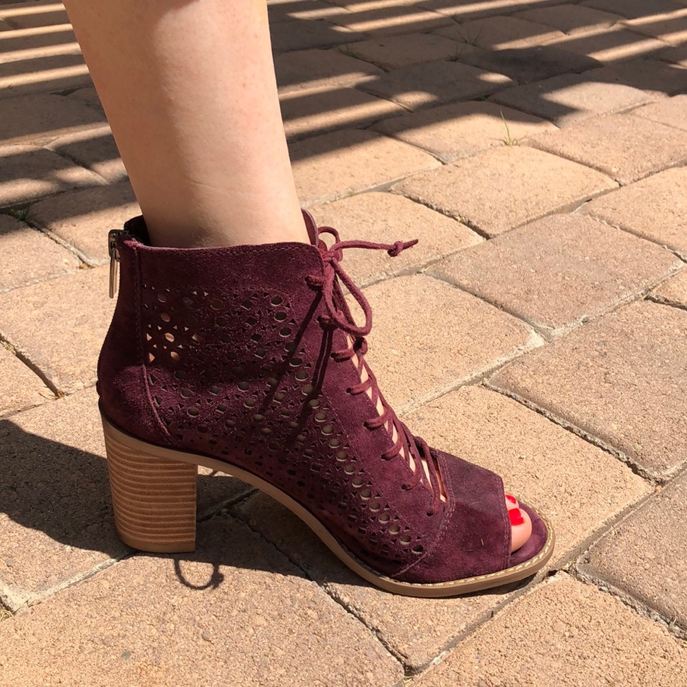 Burgundy laced up booties